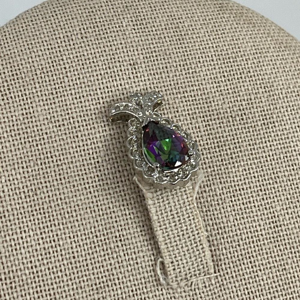 Vintage 10k White Gold Mystic Topaz & Diamond Pendant - 2.5g - Picture 13 of 15